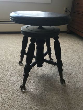 Antique Charles Parker Co.  Victorian Piano Stool With Claw Glass Ball Feet