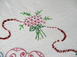 Vintage Tablecloth Hand Embroidered Bouquets Of Flowers
