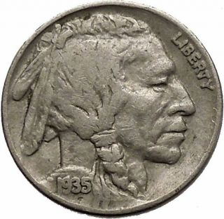 1935 Buffalo Nickel 5 Cents Of United States Of America Usa Antique Coin I43799