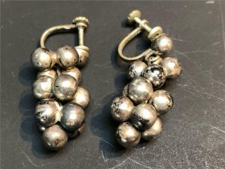 Antique Mexico Sterling Silver Bunch Of Grapes Screw Back Earrings
