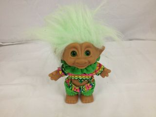 Russ Troll Doll Russ 4 " Vintage Lucky Bingo Green Outfit Jewel In Stomach