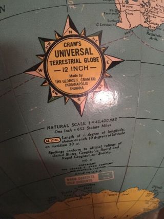 Vintage Cram’s Universal Terrestrial Globe - 12 Inch 5