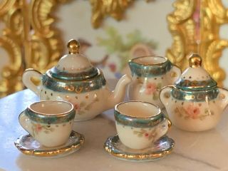 Artisan Miniature Dollhouse Vintage Tea Set ENGLAND Marked ' LD ' 1:12 3
