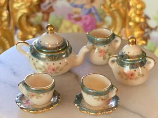 Artisan Miniature Dollhouse Vintage Tea Set ENGLAND Marked ' LD ' 1:12 4