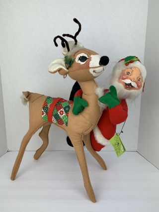 Vintage 1970s Annalee Mobilitee Doll Santa Claus W Reindeer Large Christmas