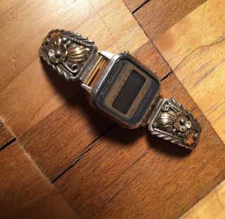 Sterling Silver Watchband Gold Accent Southwest Signed A.  N.  B.  Western Watch Band