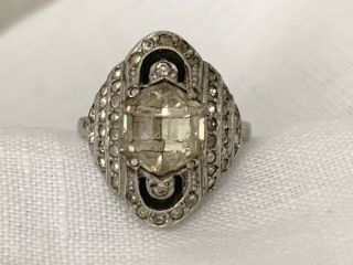 Vintage Antique Art Deco Crystal Glass Paste Foiled Open Back Sterling Ring