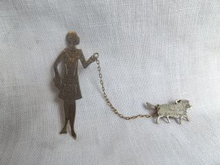 Antique Art Deco Flapper Lady with Dog Large Pin Brooch 5