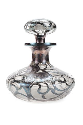 Art Nouveau C.  1900s Sterling Overlay Glass Scent Bottle