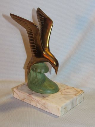 Antique French Art Deco Paperweight / Bookend Sea Gull On Wave