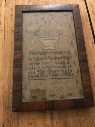 Antique Primitive Alphabet Sampler 1799 Framed Art Stitchery