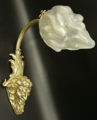 Sconce Satyr Head Decor Louis Xvi Style - Bronze & Sevres Glass - French Antique