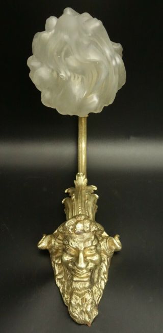 SCONCE SATYR HEAD DECOR LOUIS XVI STYLE - BRONZE & SEVRES GLASS - FRENCH ANTIQUE 2