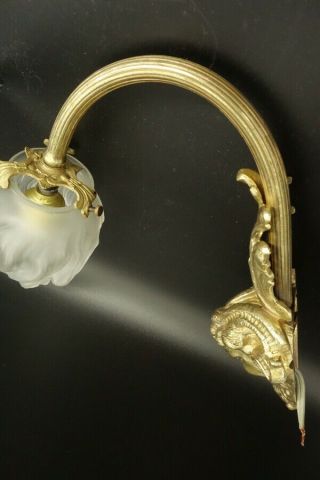 SCONCE SATYR HEAD DECOR LOUIS XVI STYLE - BRONZE & SEVRES GLASS - FRENCH ANTIQUE 5