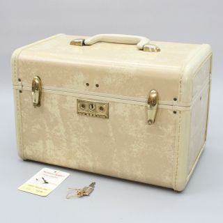 Vtg Samsonite Streamlite Tan Marble Train Case Suitcase Luggage Makeup Beauty