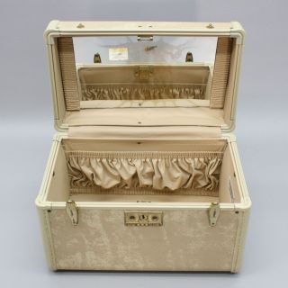 Vtg Samsonite Streamlite Tan Marble Train Case Suitcase Luggage Makeup Beauty 3
