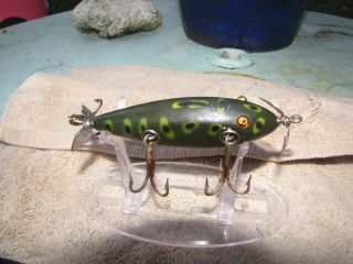 A Vintage Lucky Paw Paw Injured Minnow Antique Fishing Lure 3 Hook Frog Spot