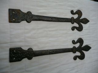 Vintage Pair Hammered Iron Church Strap Style Faux Strap Hinge Architectural 16 "