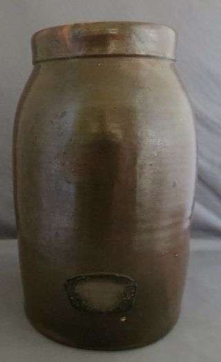 Antique Stoneware Crock Wax Sealer Canning Jar Brown Glaze