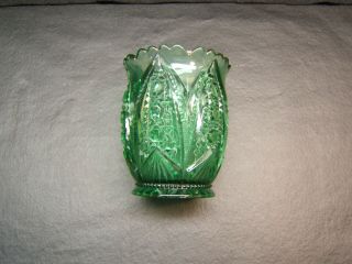 Antique Tarentum Green Glass Spooner With Gold Trim 1899 Era Euc Cane Insert