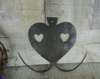 Antique Wall Hanging Utensil Holder Heart Shape With 2 Hearts Colonial 1700 