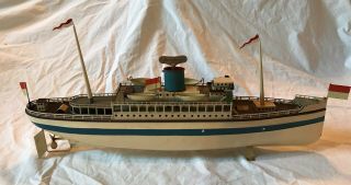 Vintage Antique Fleischmann Enameled Tin Wind Up Toy Boat Ocean Liner 20.  5 " Long