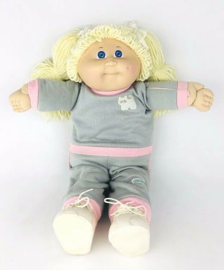 Vintage Cabbage Patch Kids Doll 1984 Blonde Girl Pink Grey Workout Outfit