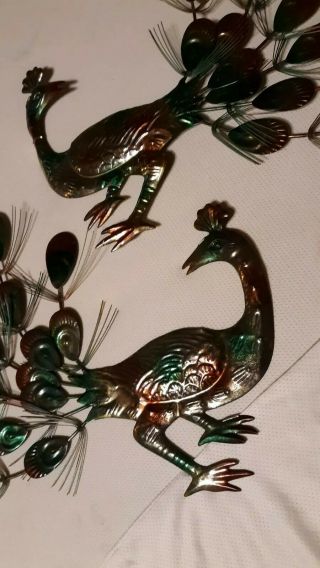 vintage metal peacocks,  home or garden wall decor.  Green,  blue,  and gold 3