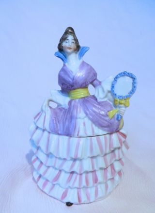 Antique German Lady Powder/trinket Box/pot/jar Germany Dresser /half Doll Rare