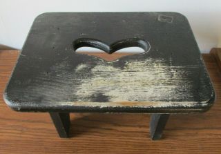 Wood Foot Stool Handmade Cut Out Heart Vintage Black
