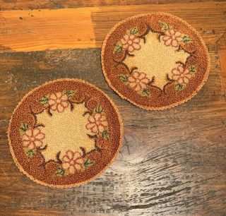2 Vintage Dollhouse Round Floral Rug Doll House Carpet 4 3/4 Inches