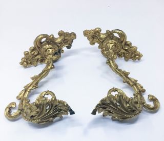 Large Antique French Rococo Ornate Gilt Bronze Curtain Tie Backs Acanthus Leaves