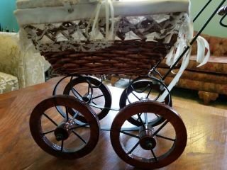 ANTIQUE LOOKING WICKER & LACE DOLL BUGGY FOR DISPLAY 5