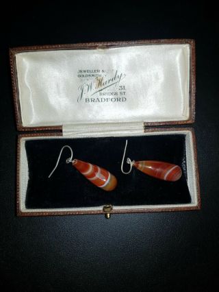Antique Vintage Banded Carnelian Agate Pendant Earrings Drop Earrings ♡♡