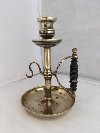 Antique Victorian Arts & Crafts Brass Chamberstick Dresser Style Candleholder