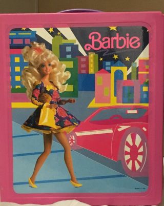 Vintage 1989 Mattel Barbie Trunk Fold - Out Wardrobe Carrying Case Pink Vinyl