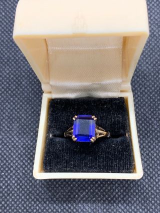 Antique Art Deco 9ct Gold Ring With Large Blue Stone 1.  5cts