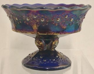 Antique C1915 Fenton Carnival Glass 5 " Blue Orange Tree Sherbet Bowl -