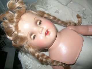 Vintage 30 ' s Composition Doll/Cloth Body Blonde Mohair Wig/Brown Sleep Eyes.  20 