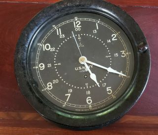 Wwii Us Navy Seth Thomas Ships Clock 8.  5 " Black Dial Chelsea Key Dated 8 - 44