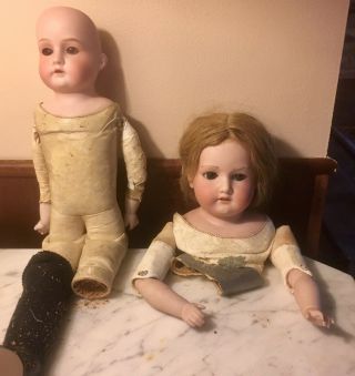 Antique German Bisque Doll Heads W/parts 2 Armand Marseilles 370 Drgm & Mabel 4/