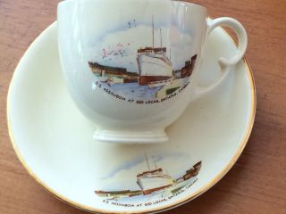 S.  S.  Assinaboia At 500 Locks Ontario Souvenir Cup And Saucer Royal Crown Devon