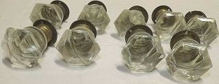 9 Antique Clear Art Deco Depression Glass Overmyers Threaded Drawer 1 " Knobs