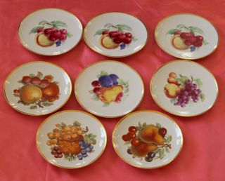Antique Bavaria Hand Painted Set Of 8 Plates Fruit Gold Trim