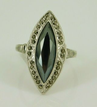 Vintage / Antique Art Deco Theda Sterling Hematite & Marcasite Ring Size 6.  5