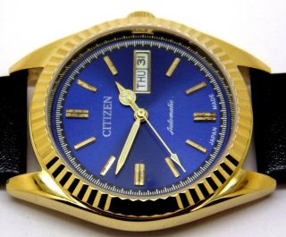 Citizen Automatic Men Gold Plated Day/date Blue Dial 21jewel Vintage Japan Watch
