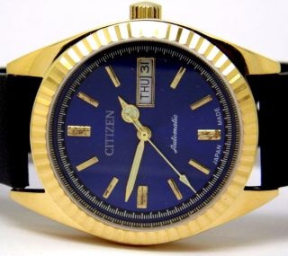 citizen automatic men gold plated day/date blue dial 21jewel vintage japan watch 3