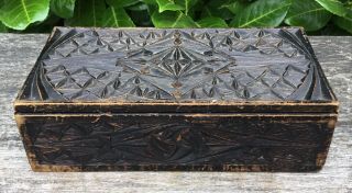 Old Vintage Folk Art Geometric Design Carved Wooden Box Keepsake Box