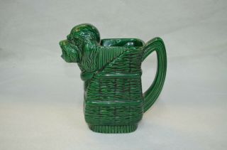 Antique French Signed Green Dog Pitcher