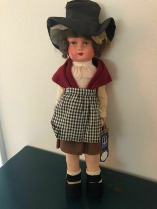 Vintage Chad Valley Doll 1920s Tagged 12.  5 " Tall With Flaw